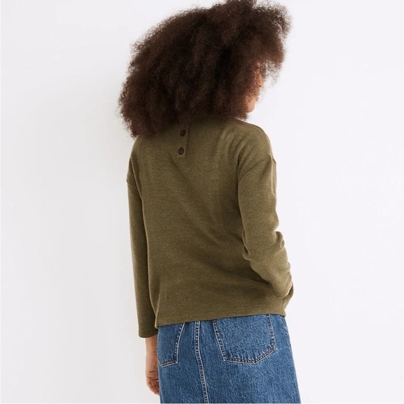 Madewell Mockneck Button-Back Top Sweater NWT In Loden Green Size Small - Picture 3 of 9